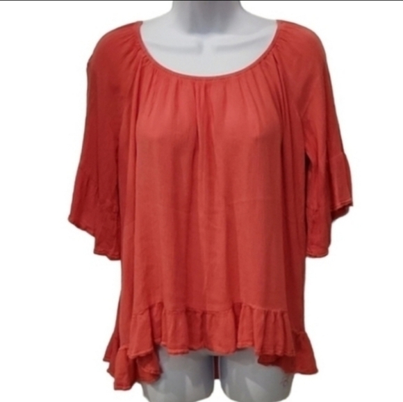 stem & Vine Crepe Ruffle Scoop Neck Top - Picture 1 of 4